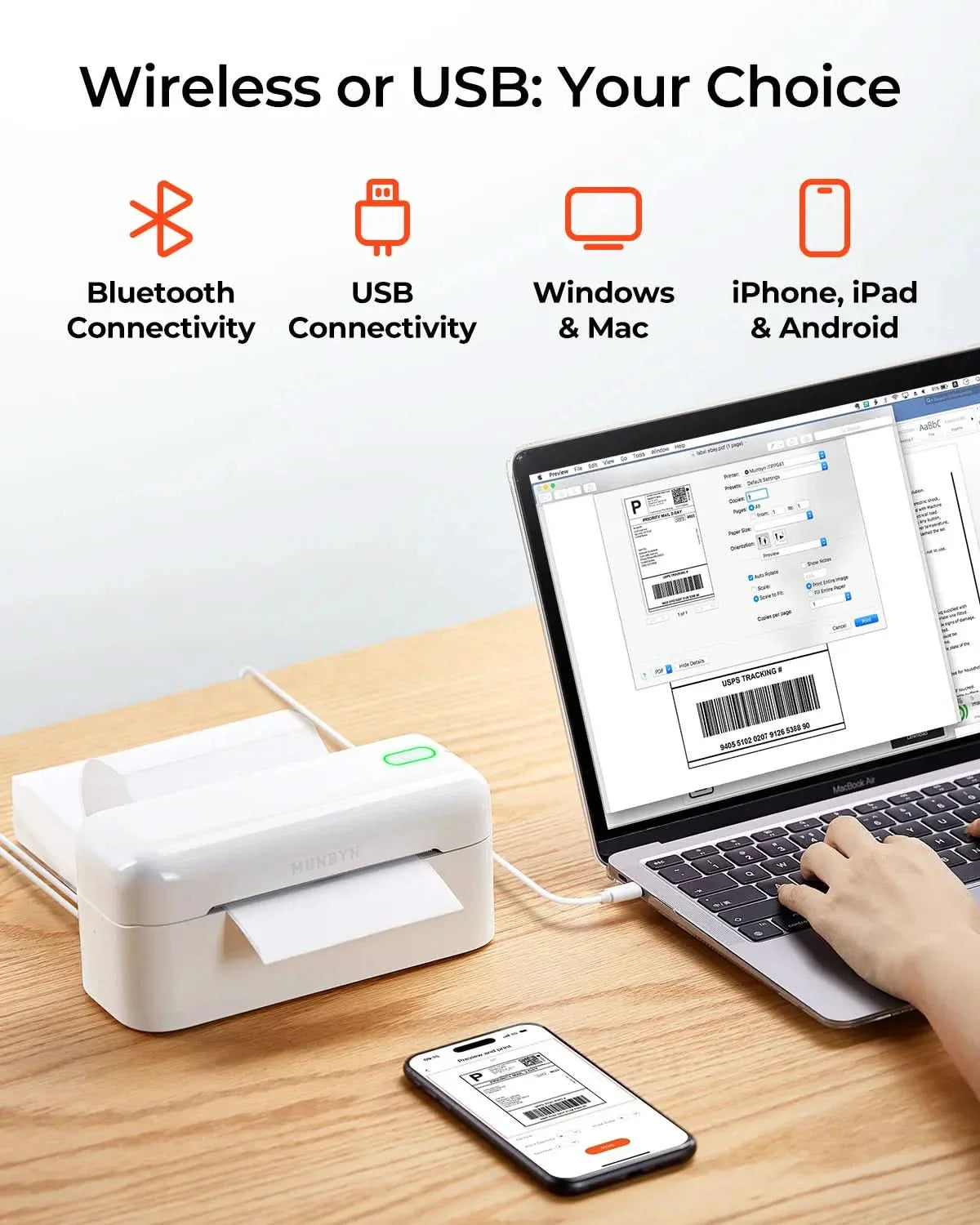 MUNBYN RealWriter 402 Bluetooth Thermal Label Printer 203DPI