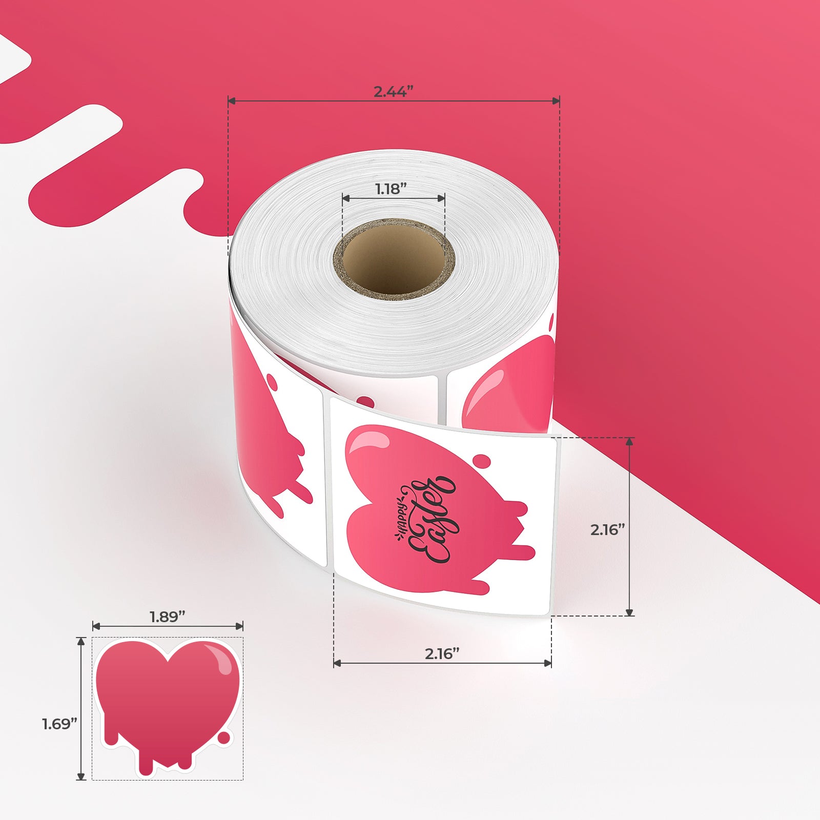MUNBYN 2" flowing heart-shaped thermal labels measure 1.9" x 1.7".