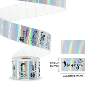 MUNBYN holographic rectangle thermal labels are 2.25 in x 1.25 in.