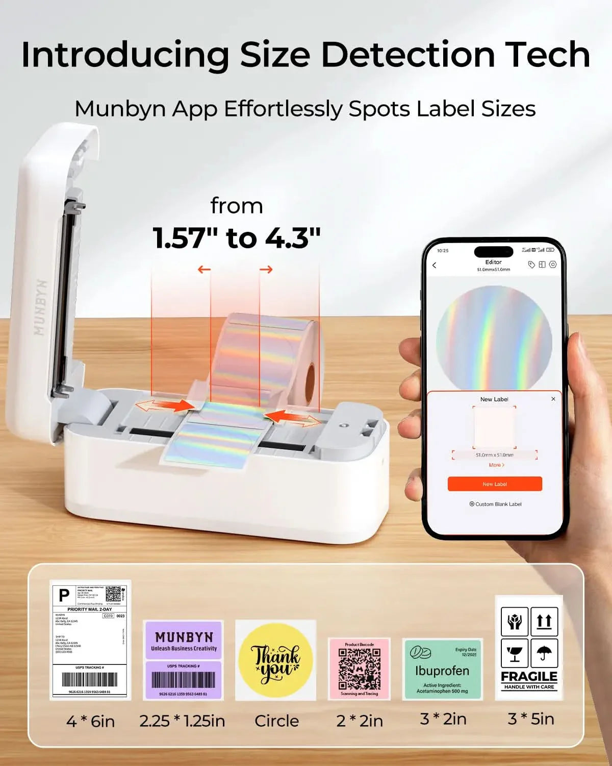 MUNBYN RealWriter 402 Bluetooth Thermal Label Printer 203DPI