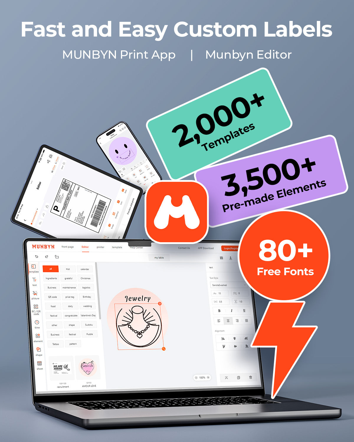 MUNBYN RealWriter 403B thermal label printer with paper loaded, ready for printing labels, compact design, and user-friendly interface.