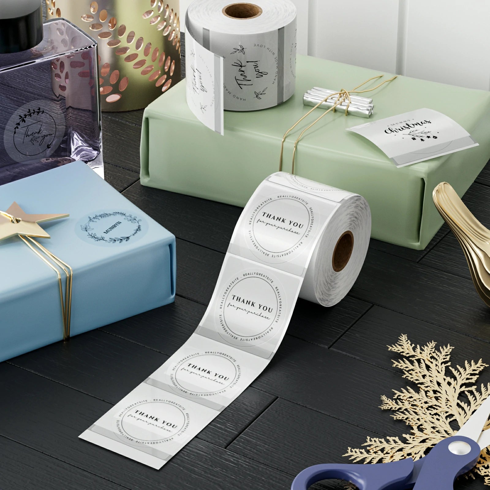 Clear 2-inch label paper from MUNBYN CA, shown with adhesive-backed sheets for label printing and organization.