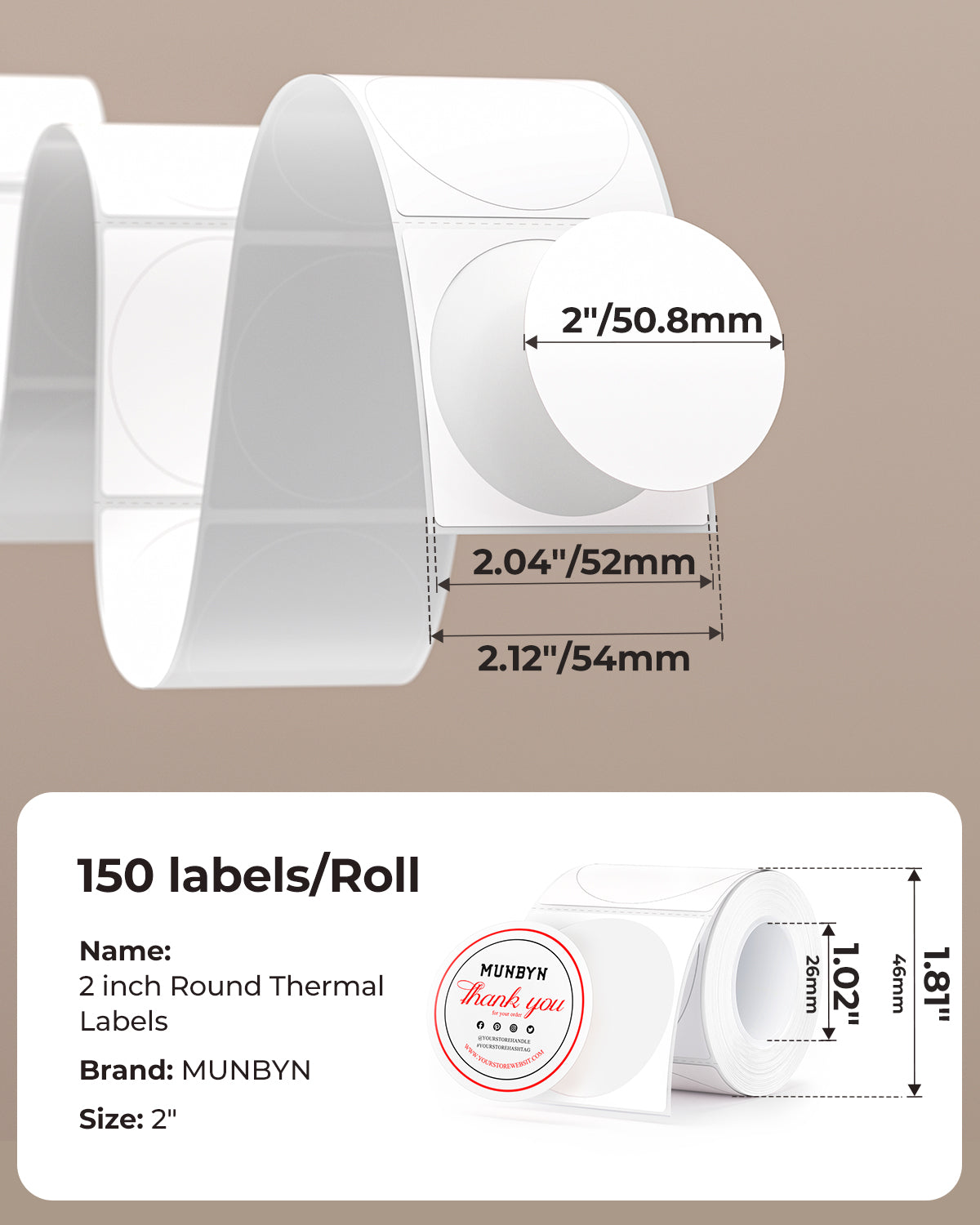 MUNBYN 2" Dual-Color Thermal Labels for RW405B Product and Packaging Stickers