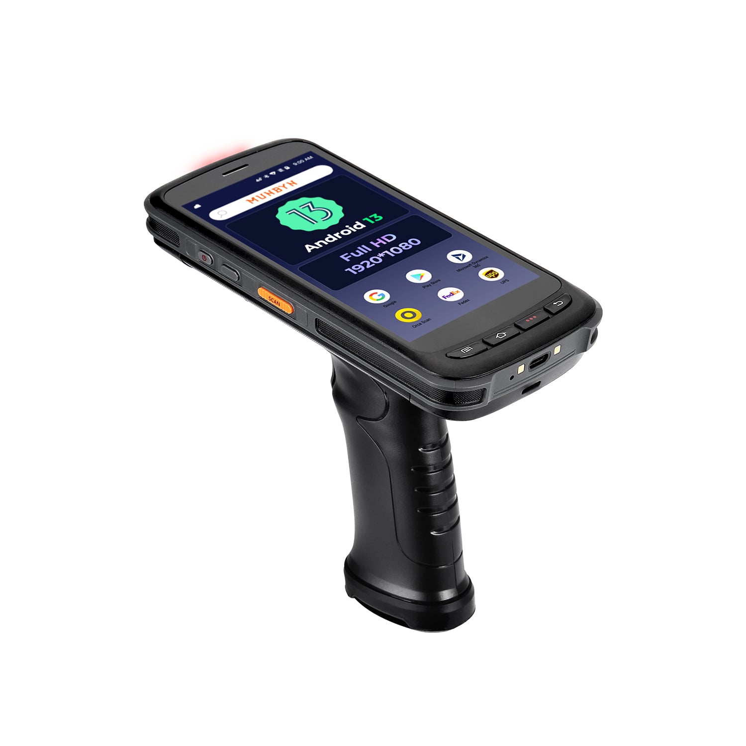 Black MUNBYN CA IPDA087P 2D barcode scanner with ergonomic design for quick and accurate scanning of barcodes.