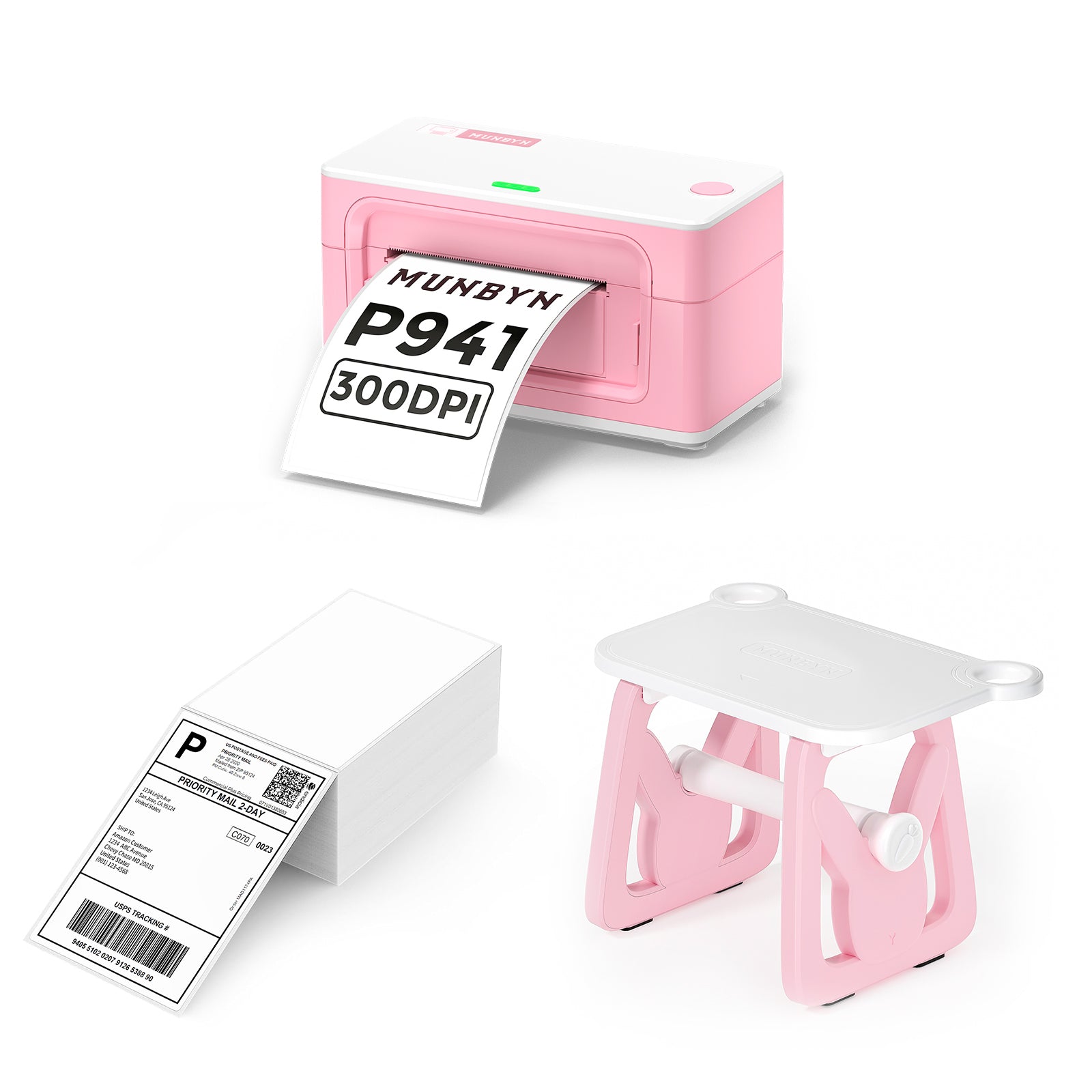 MUNBYN CA RealWriter 941BP thermal label printer kit with printer, labels, and accessories for efficient shipping labels.