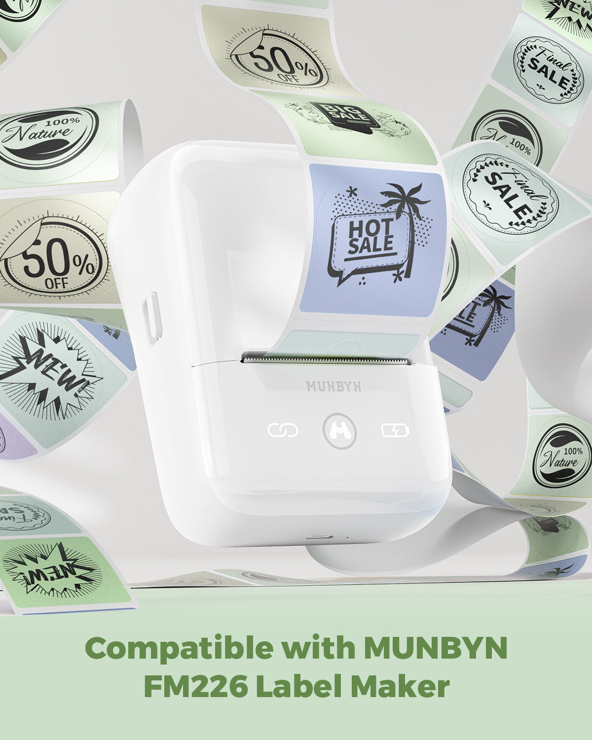 Two 2-inch Morandi-colored labels printed on MUNBYN label printer paper, showcasing vibrant, smooth label designs.