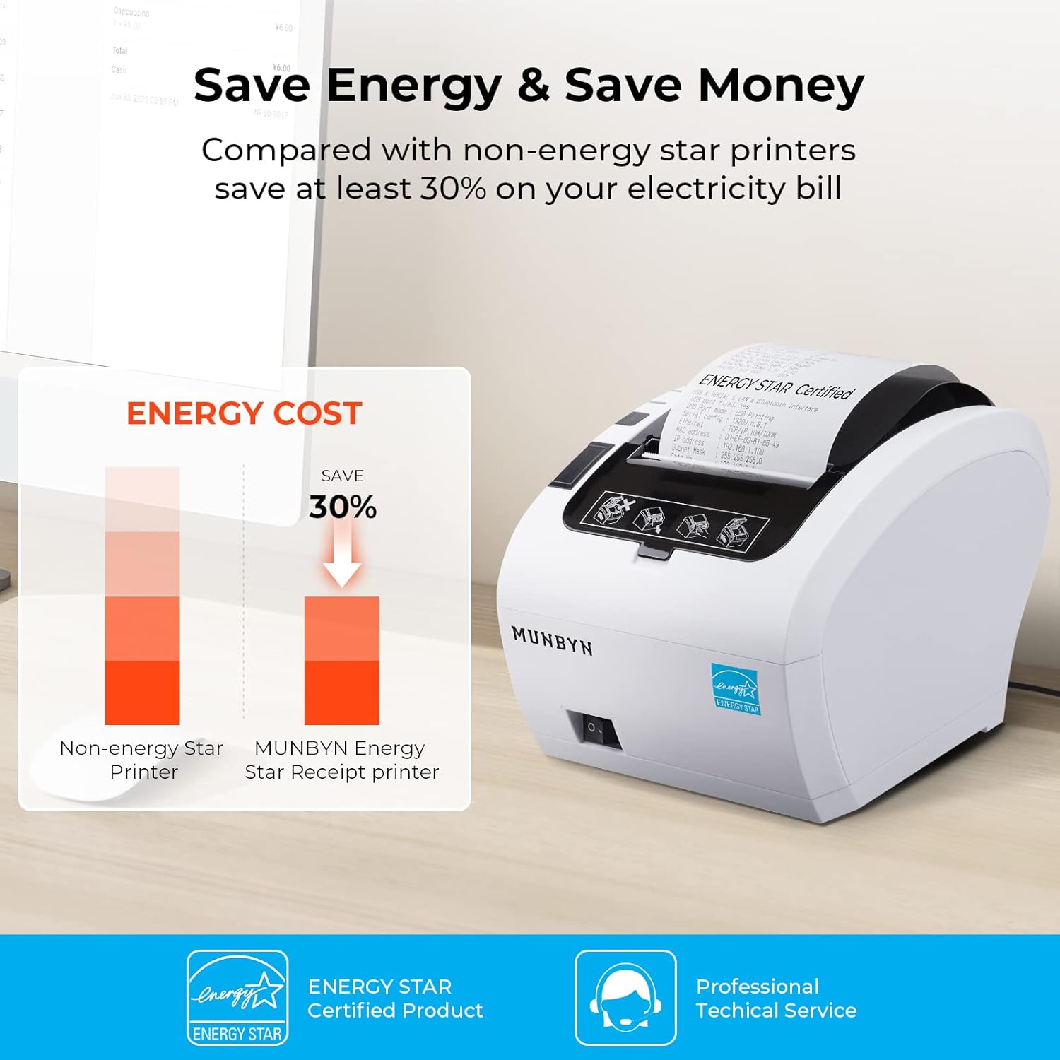 MUNBYN Thermal Receipt Printer with USB Ethernet Port P047