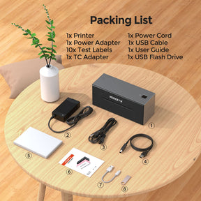 Packing list of the MUNBYN Bluetooth P129 printer kit.