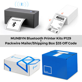 【Munbyn Day Exclusive Bundle】MUNBYN 4" x 6" Bluetooth Thermal Label Printer P129 Kit | Black