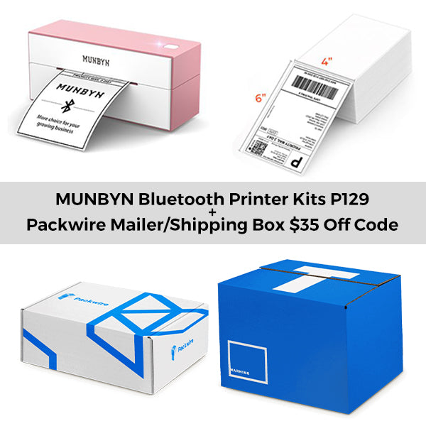 【Munbyn Day Exclusive Bundle】MUNBYN 4" x 6" Bluetooth Thermal Label Printer P129 Kit | Pink