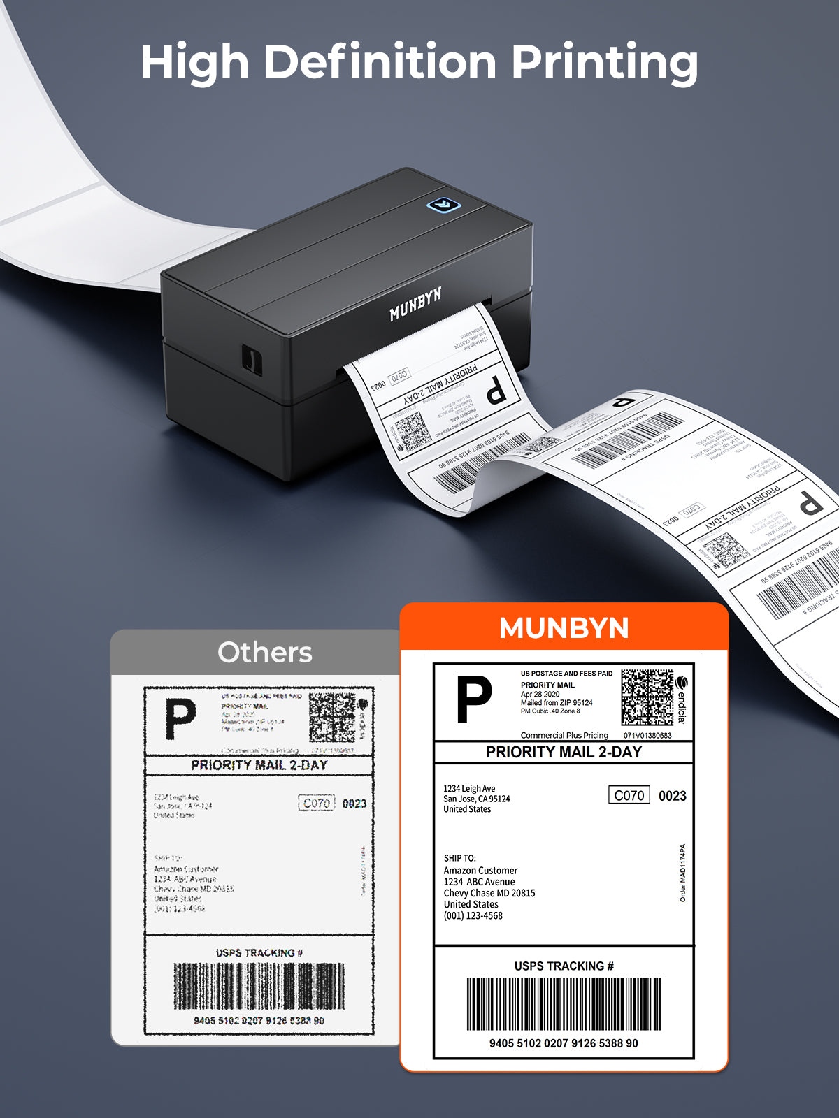 MUNBYN CA RealWriter 130B thermal label printer kit with black printer and accessories, designed for efficient label printing.