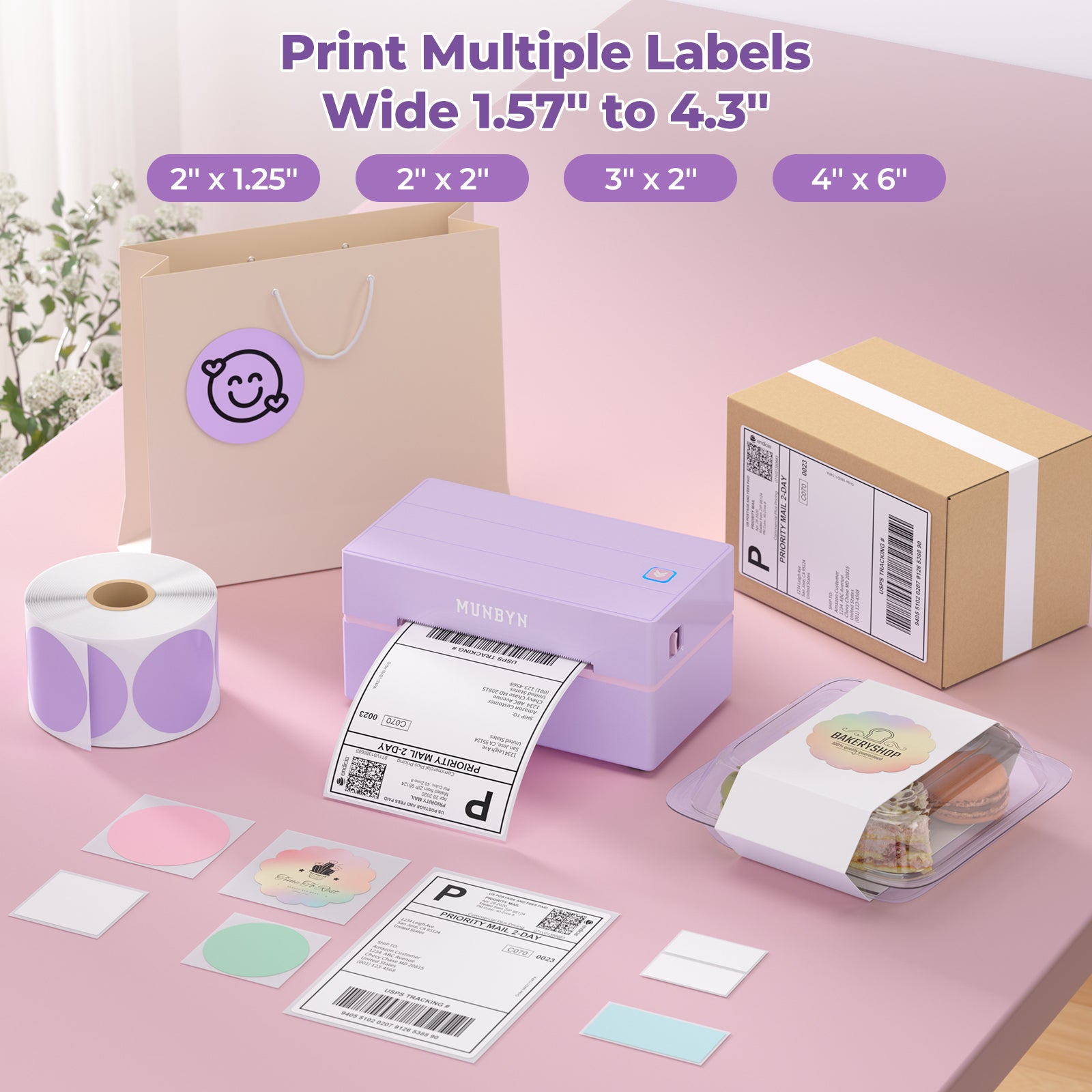 MUNBYN CA RealWriter 130B thermal label printer kit with printing tray and accessories for efficient label printing.