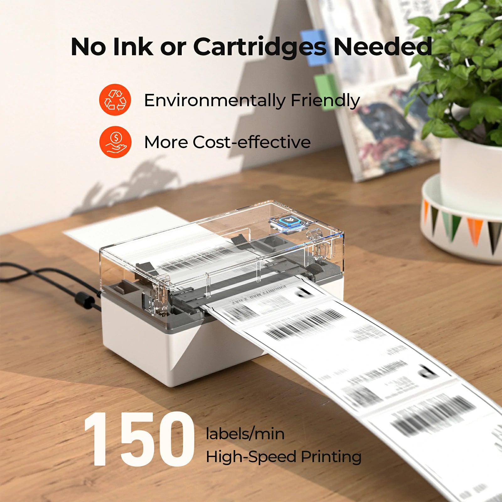 MUNBYN P130 label printer can print shipping labels at the speed of 150 mm per second.