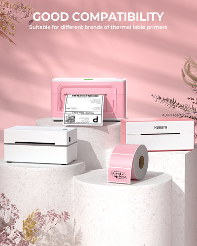 Rectangular labels printed on MUNBYN CA label printer paper, measuring 2.25 by 1.25 inches, shown in the image.