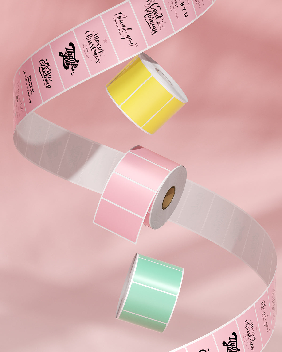 Three sheets of MUNBYN CA 2.25 x 1.25-inch rectangle label paper for printer, showing sample labels on white background.