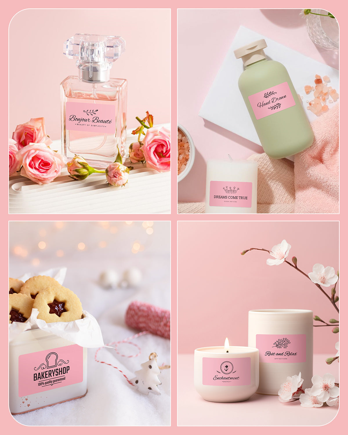 Set of four rectangular label printer paper sheets measuring 2.25 x 1.25 inches from MUNBYN CA for barcode and shipping labels.