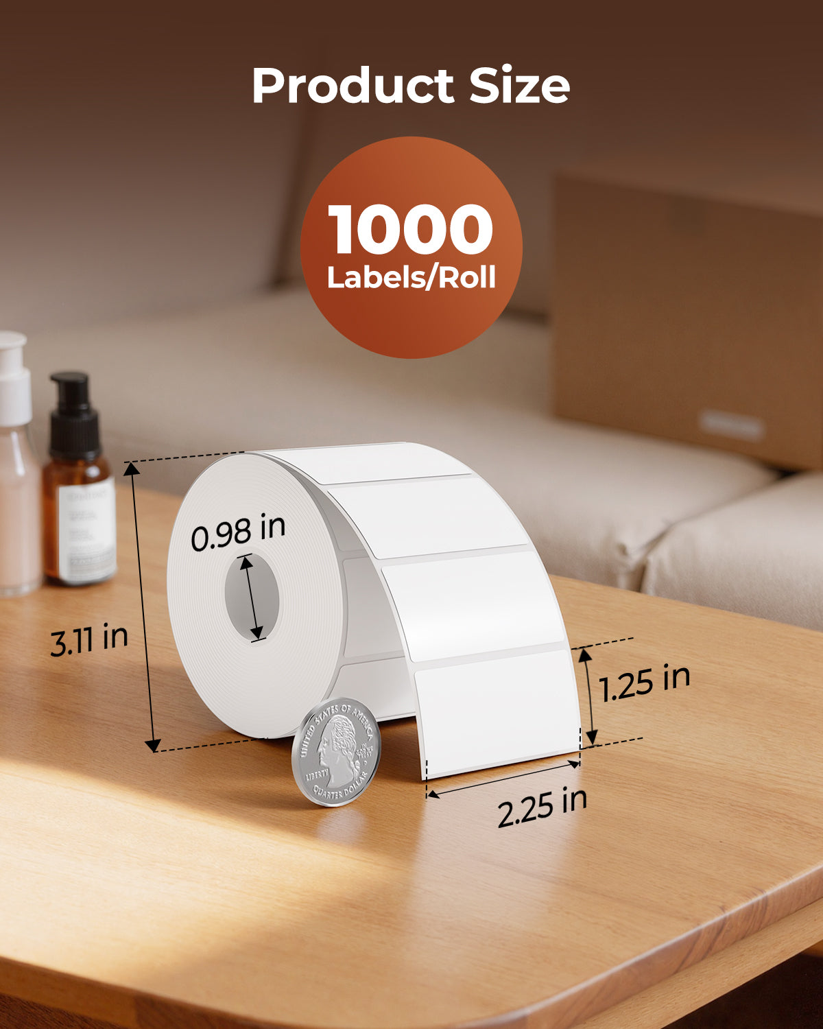 White 2.25 x 1.25-inch rectangle labels printed on MUNBYN CA label printer paper, ready for customized labeling.