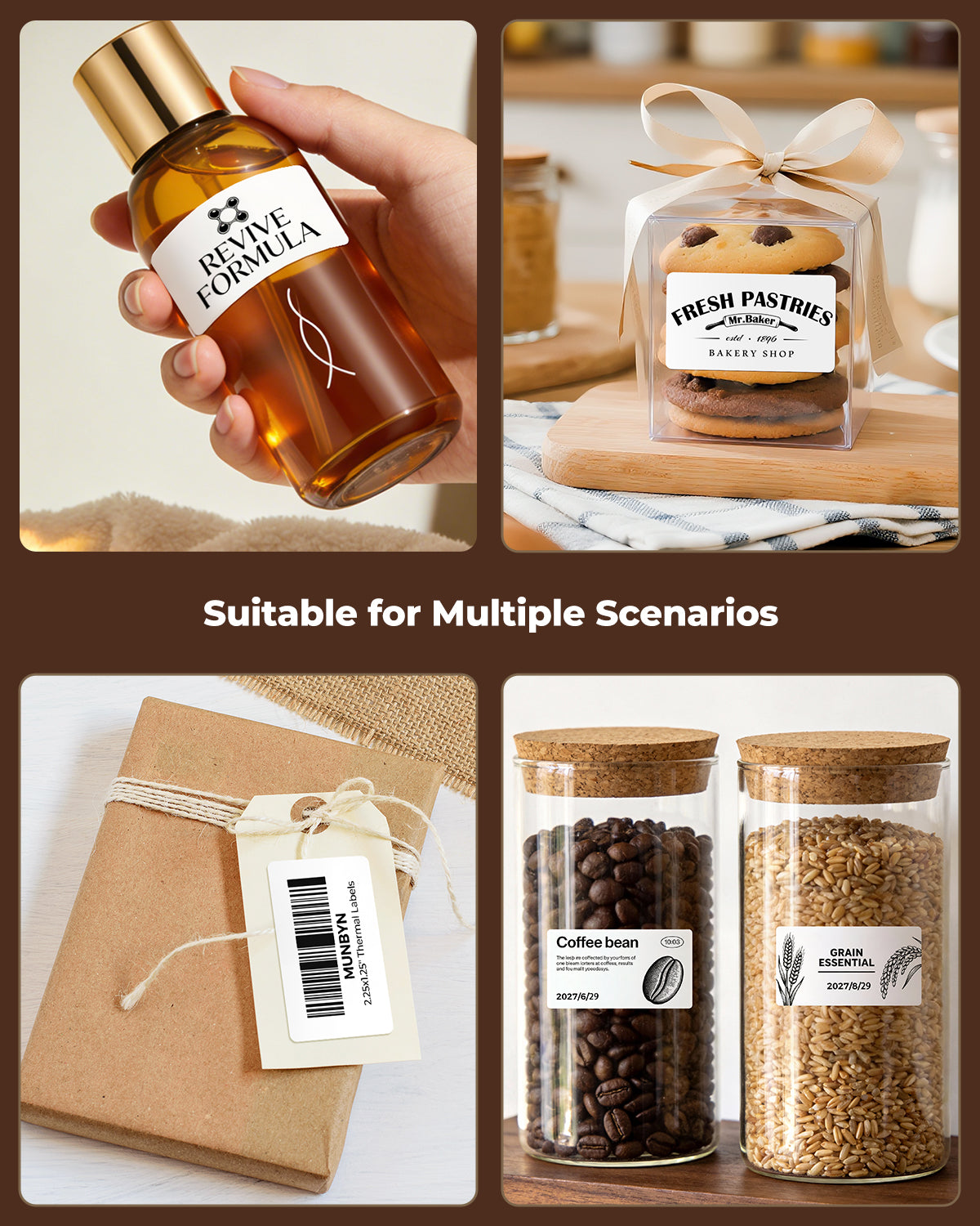 White 2.25 x 1.25-inch rectangle labels printed on MUNBYN CA label printer paper, ideal for organizing and labeling items.