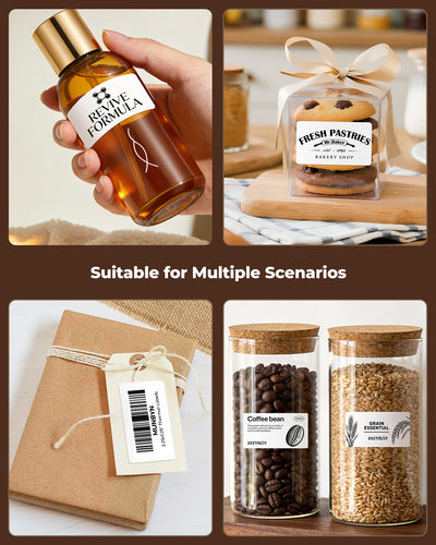White 2.25 x 1.25-inch rectangle labels printed on MUNBYN CA label printer paper, ideal for organizing and labeling items.
