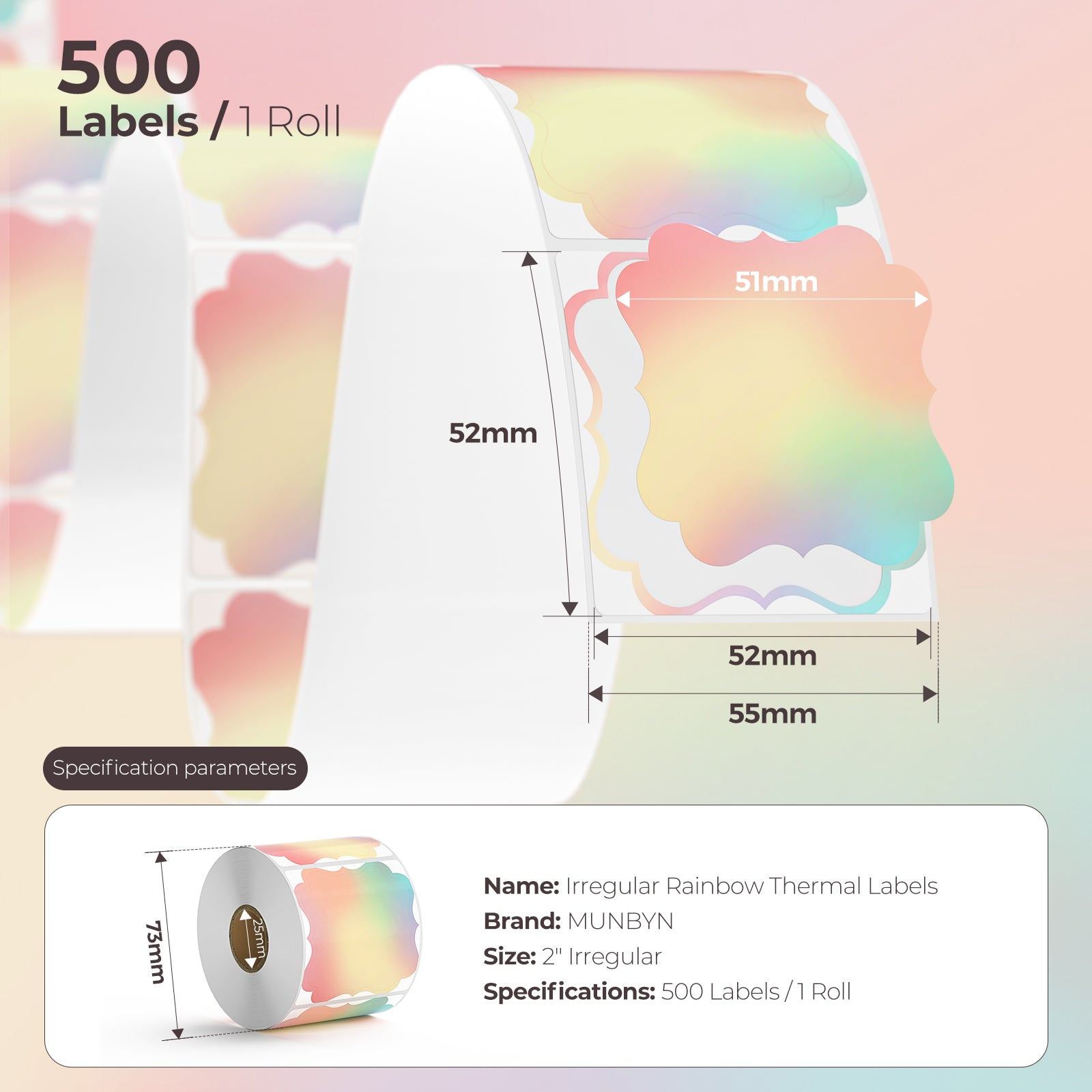 MUNBYN Rainbow Fancy Frame Thermal Sticker Labels