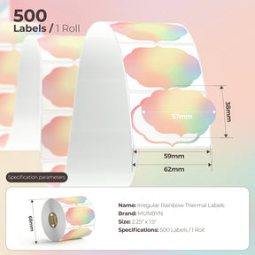 MUNBYN rainbow-coloured fancy rectangle labels 500 labels per roll.