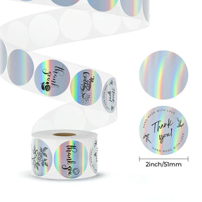 MUNBYN holographic circle thermal labels are 2 inch x 2 inch.