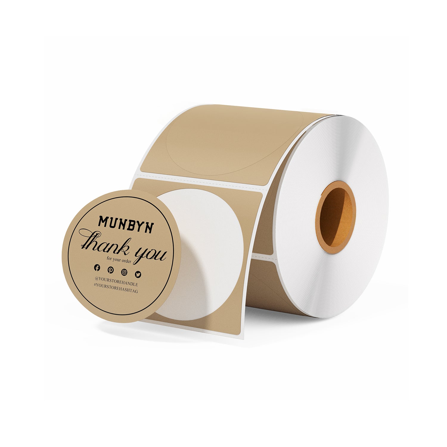 2-inch round labels printed on MUNBYN CA label printer paper, showing clean circular design for branding or organization purposes.