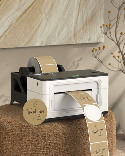 Two 2-inch circle labels printed on MUNBYN CA label printer paper, ready for use in organizing and labeling.