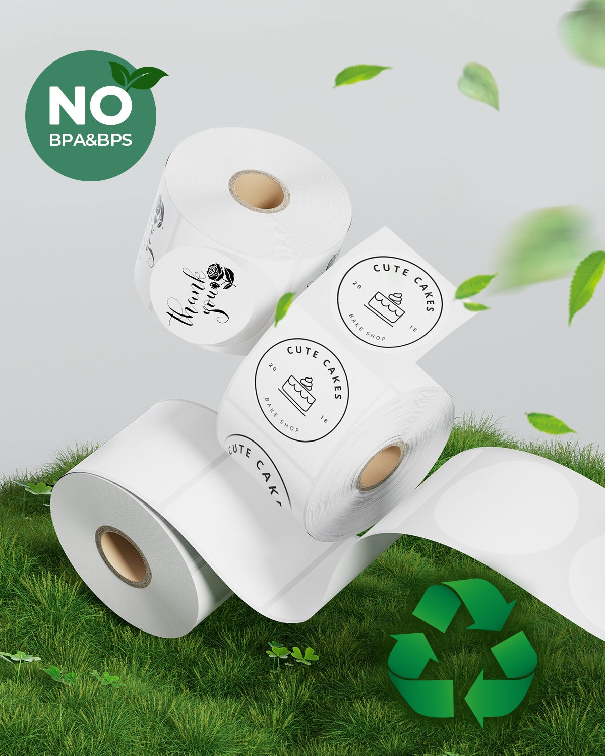 White 2-inch circle labels printed on MUNBYN CA label printer paper, ideal for packaging and organization.