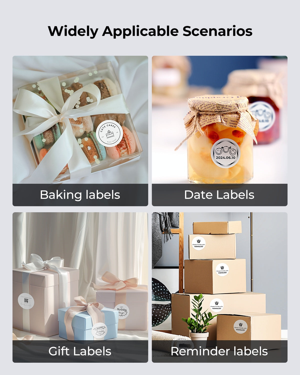 White 2-inch circle labels on label printer paper from MUNBYN CA, showing printed labels ready for use.
