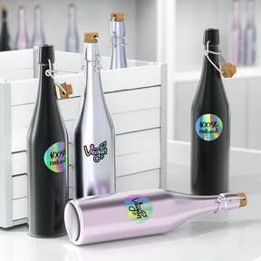 MUNBYN holographic silver thermal labels are ideal for labeling bottles.