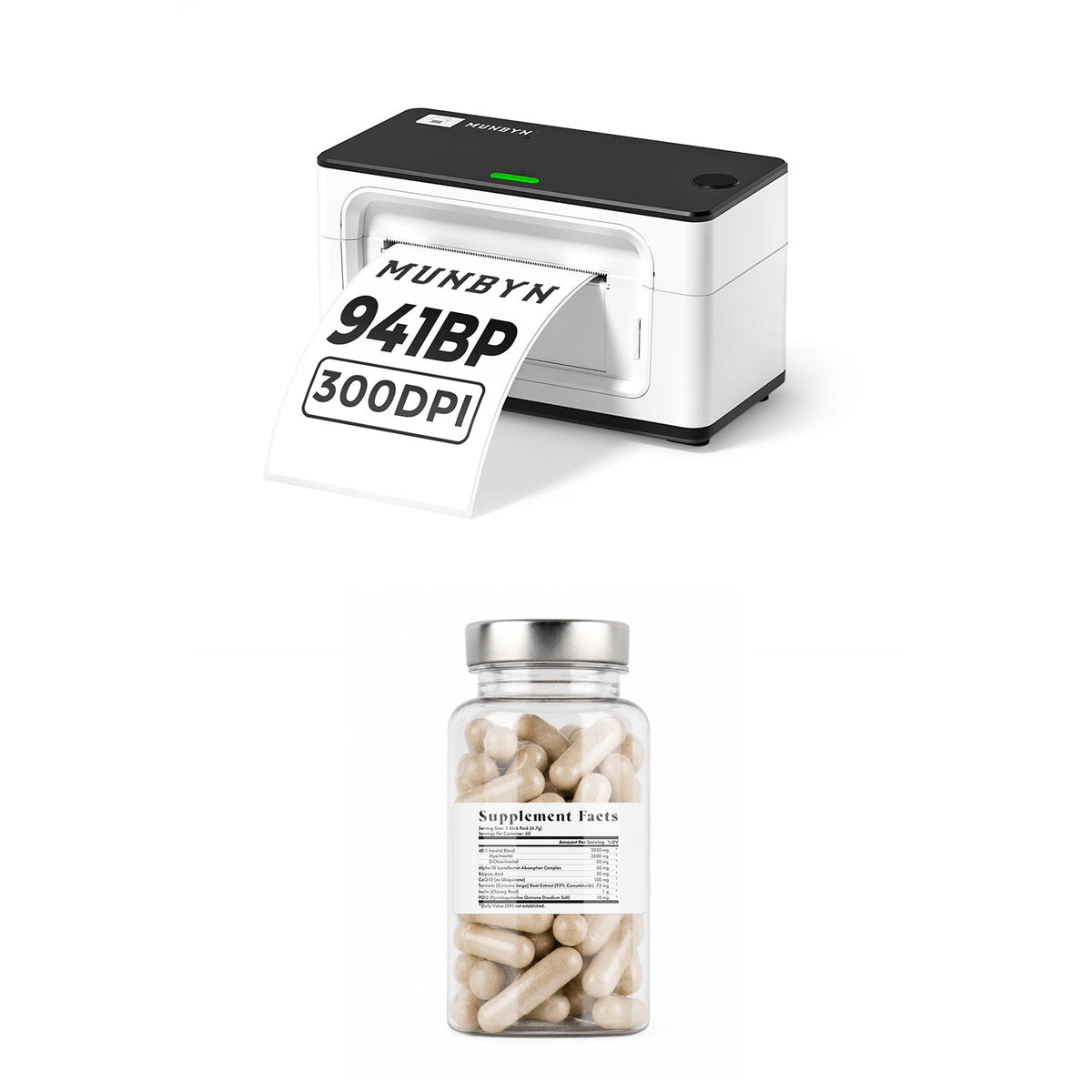 Kit d'imprimante d'étiquettes thermique 300 DPI MUNBYN RW941BP pour étiquettes de suppléments