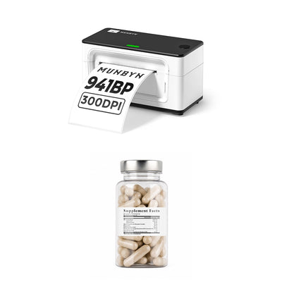 Kit d'imprimante d'étiquettes thermique 300 DPI MUNBYN RW941BP pour étiquettes de suppléments