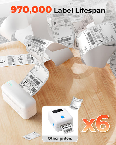 MUNBYN CA RealWriter 402B thermal label printer kit with white printer and accessories for shipping and labeling tasks.