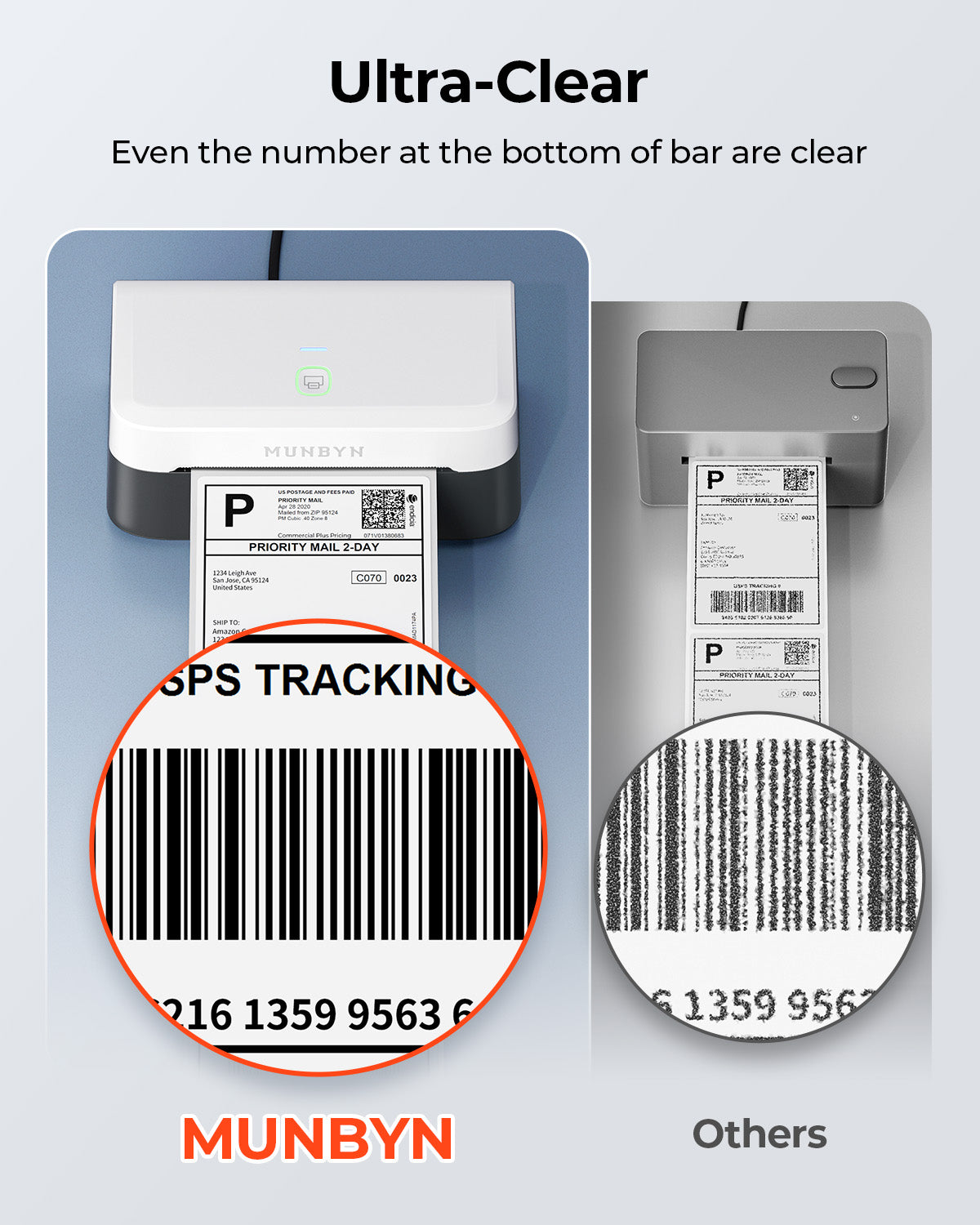 MUNBYN RealWriter 403B thermal label printer with paper roll and control panel, designed for efficient label printing.