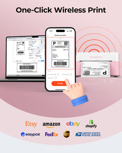 MUNBYN RW403B Bluetooth Thermal Label Printer for Shipping and Product Labeling