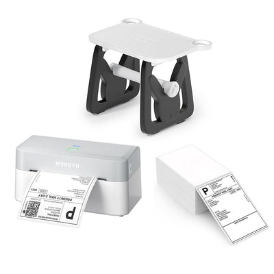 MUNBYN CA RealWriter 403B thermal label printer kit with compact design and multiple connectivity options.