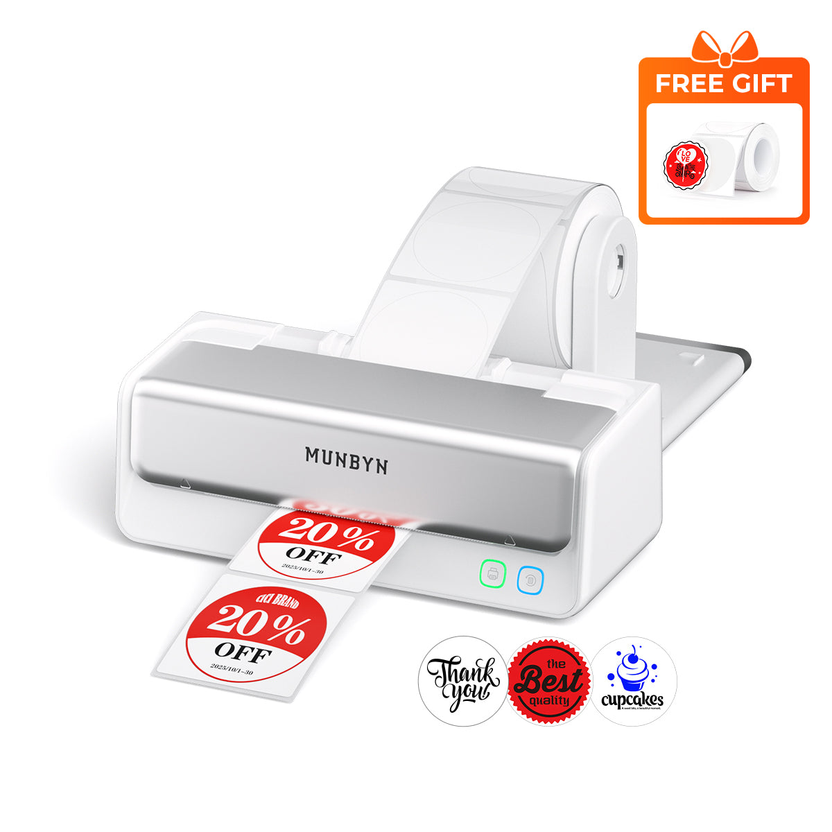 Imprimante d'étiquettes thermique bicolore Bluetooth MUNBYN RW405B avec support d'étiquettes