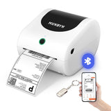 MUNBYN CA RealWriter 411B thermal printer with paper roll and control panel, used for printing receipts or labels.