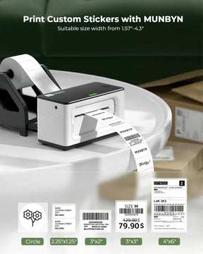 MUNBYN Shipping Label Printer is compatible with various label sizes, including 4x6, 3x3, and 3x2, making it ideal for printing shipping labels, barcode labels, product labels, and more.