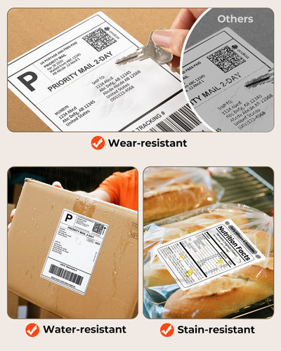 White 4x6 inch MUNBYN shipping roll labels on label printer paper for shipping and mailing purposes.