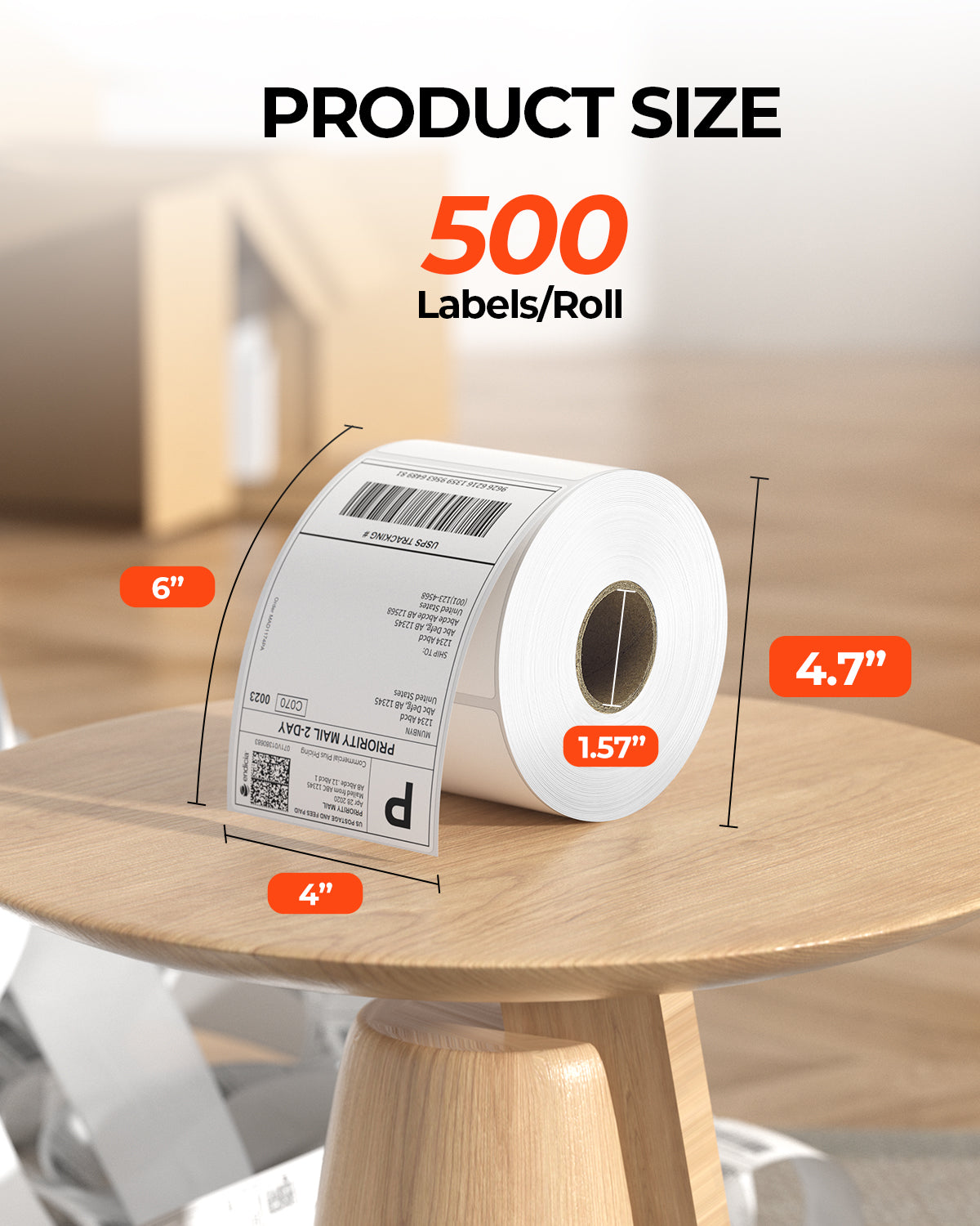4x6 inch fan-fold labels on a roll for label printer paper from MUNBYN CA, ready for shipping and mailing labels.