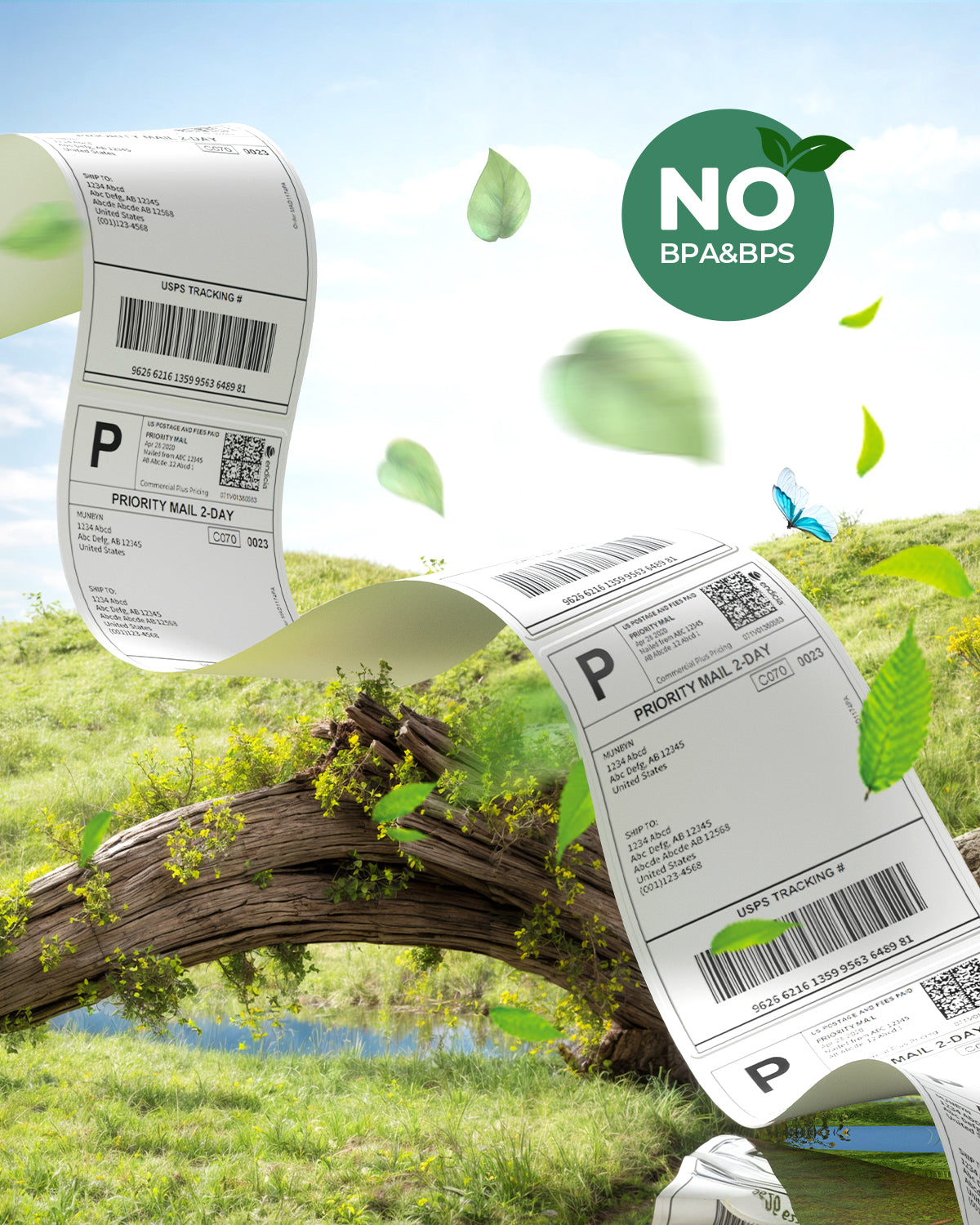 Roll of 4x6 inch fan-fold labels for label printer paper by MUNBYN CA, featuring 500 labels per roll.