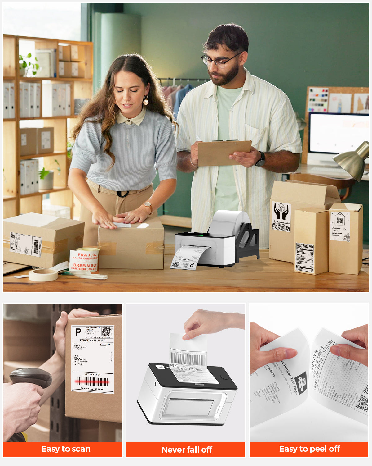 Roll of 4x6 inch fan-fold label printer paper by MUNBYN CA, 500 labels per roll, designed for efficient labeling tasks.