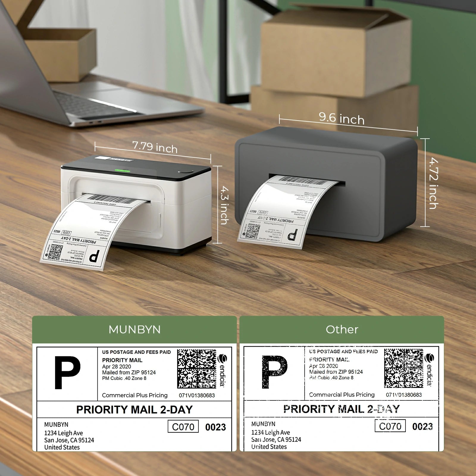 MUNBYN P941 shipping label printer is smaller but clearer than most thermal label printer.