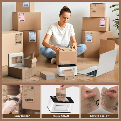 MUNBYN 4x6 inch fan-fold label printer paper, adhesive label sheets for shipping and product labeling, stack of printable labels