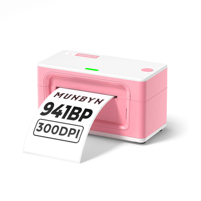 MUNBYN CA RealWriter 941BP thermal label printer kit with 300 DPI resolution and compact design for shipping labels.