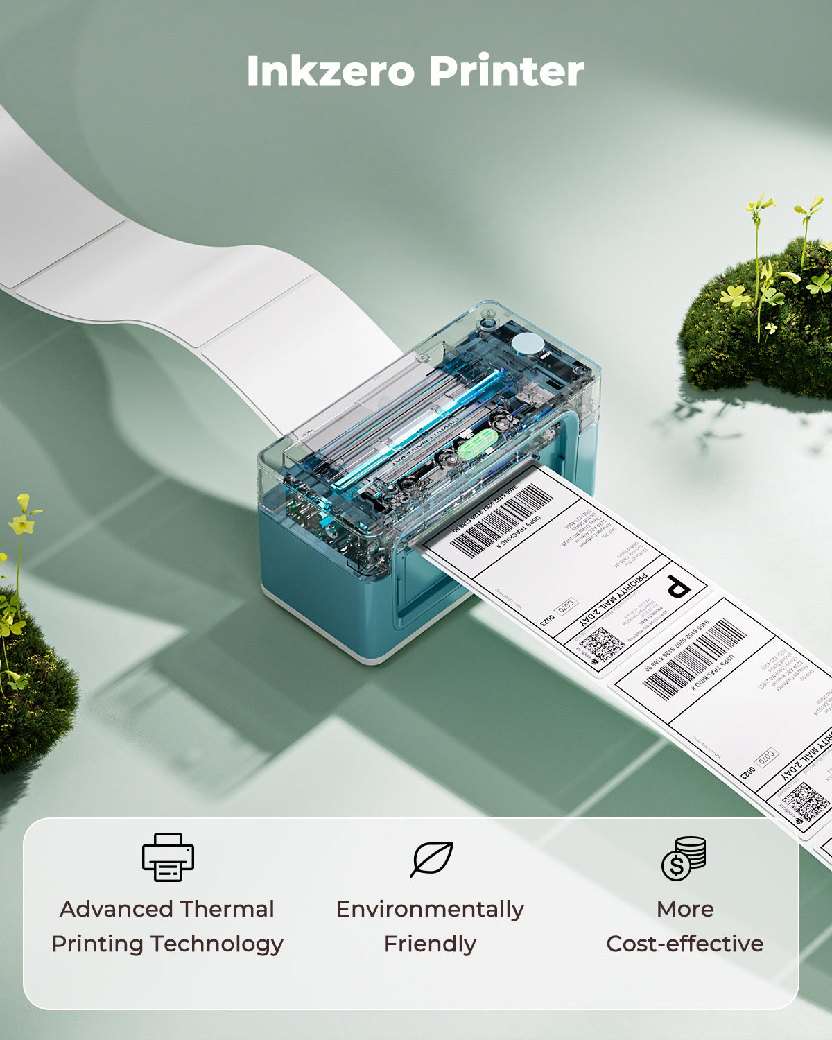 MUNBYN CA RealWriter 941BP thermal label printer kit with green label roll and accessories for efficient label printing.