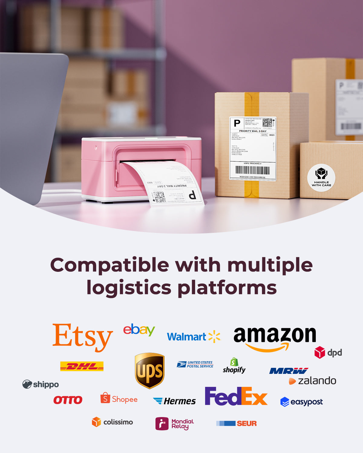 MUNBYN CA RealWriter 941BP thermal label printer kit with printer, power cord, and accessories for efficient label printing.
