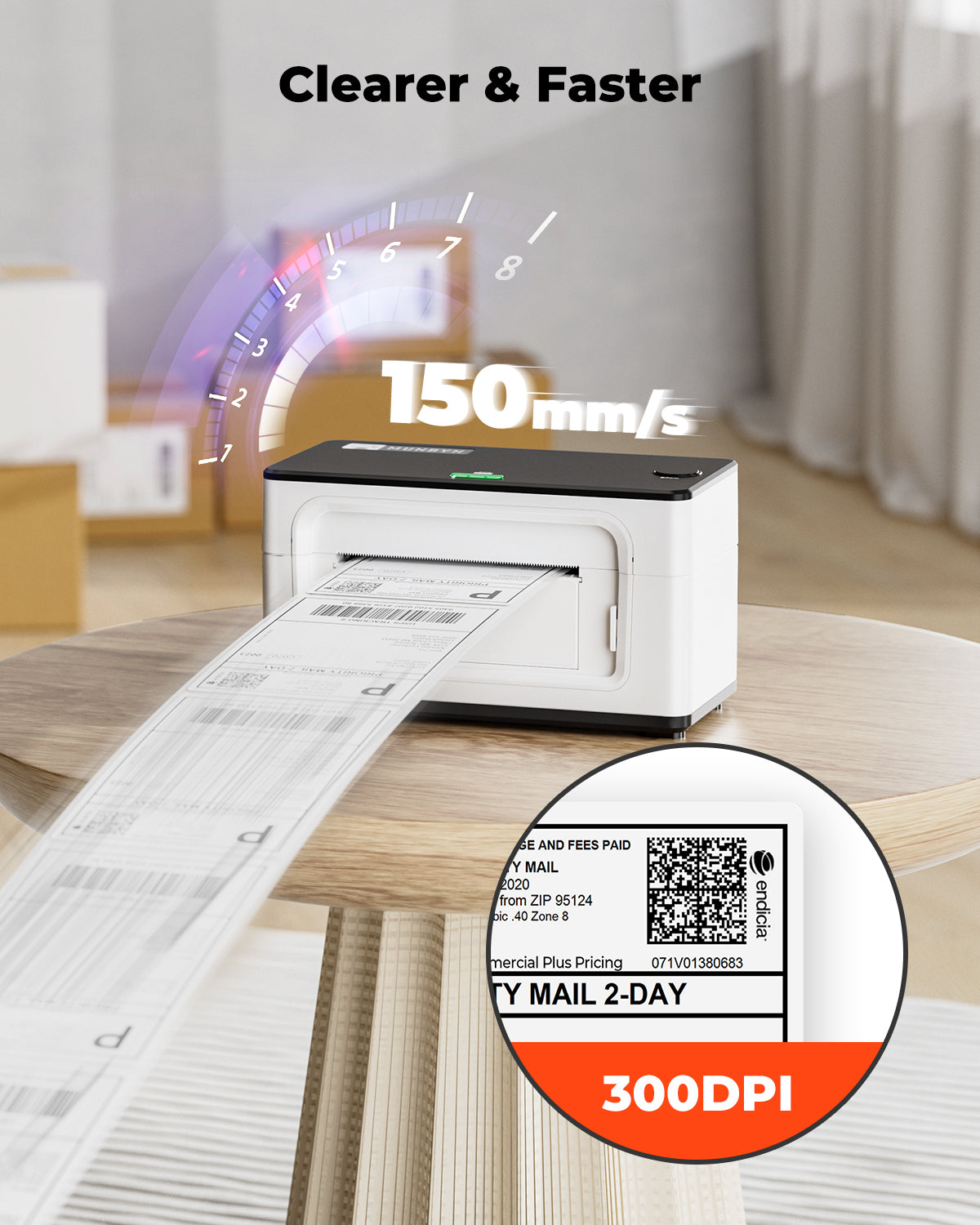 White RealWriter 941BP thermal label printer by New Arrivals with a compact design and paper feed tray visible.